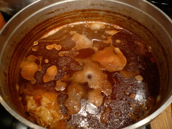 Veal stock simmering for hours